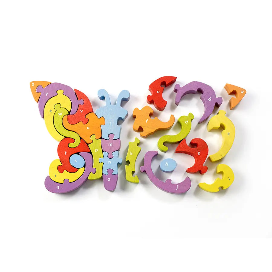 Butterfly A to Z Alphabet Wooden Puzzle, Double Sided