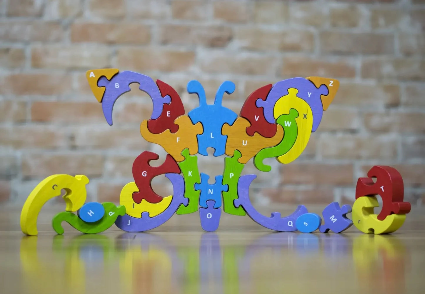 Butterfly A to Z Alphabet Wooden Puzzle, Double Sided