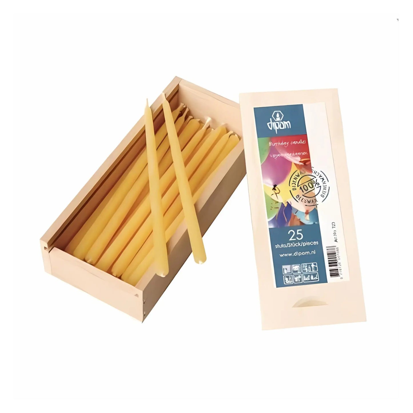 Dipam Beeswax Birthday Candles, Wooden Box - Alder & Alouette