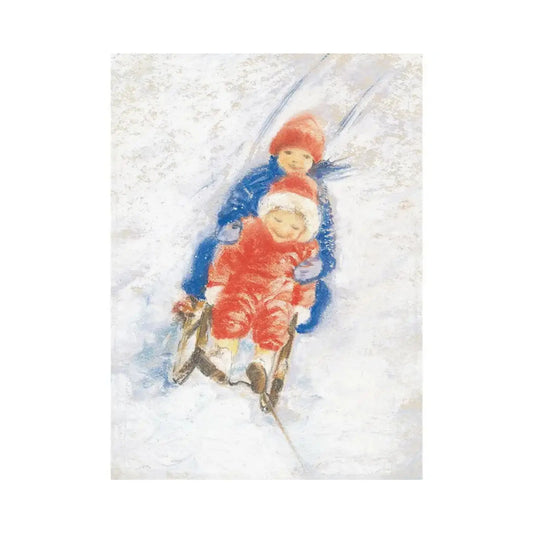 Marjan van Zeyl Postcard, Sledding, Winter - Alder & Alouette