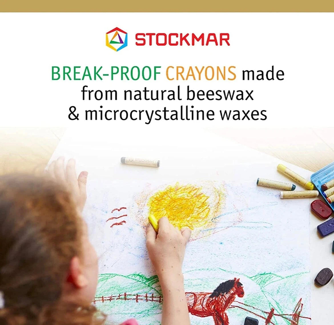 Wax Stick Crayons, STOCKMAR, 8-Count in a Tin (Standard, Waldorf, Supplementary Colors)