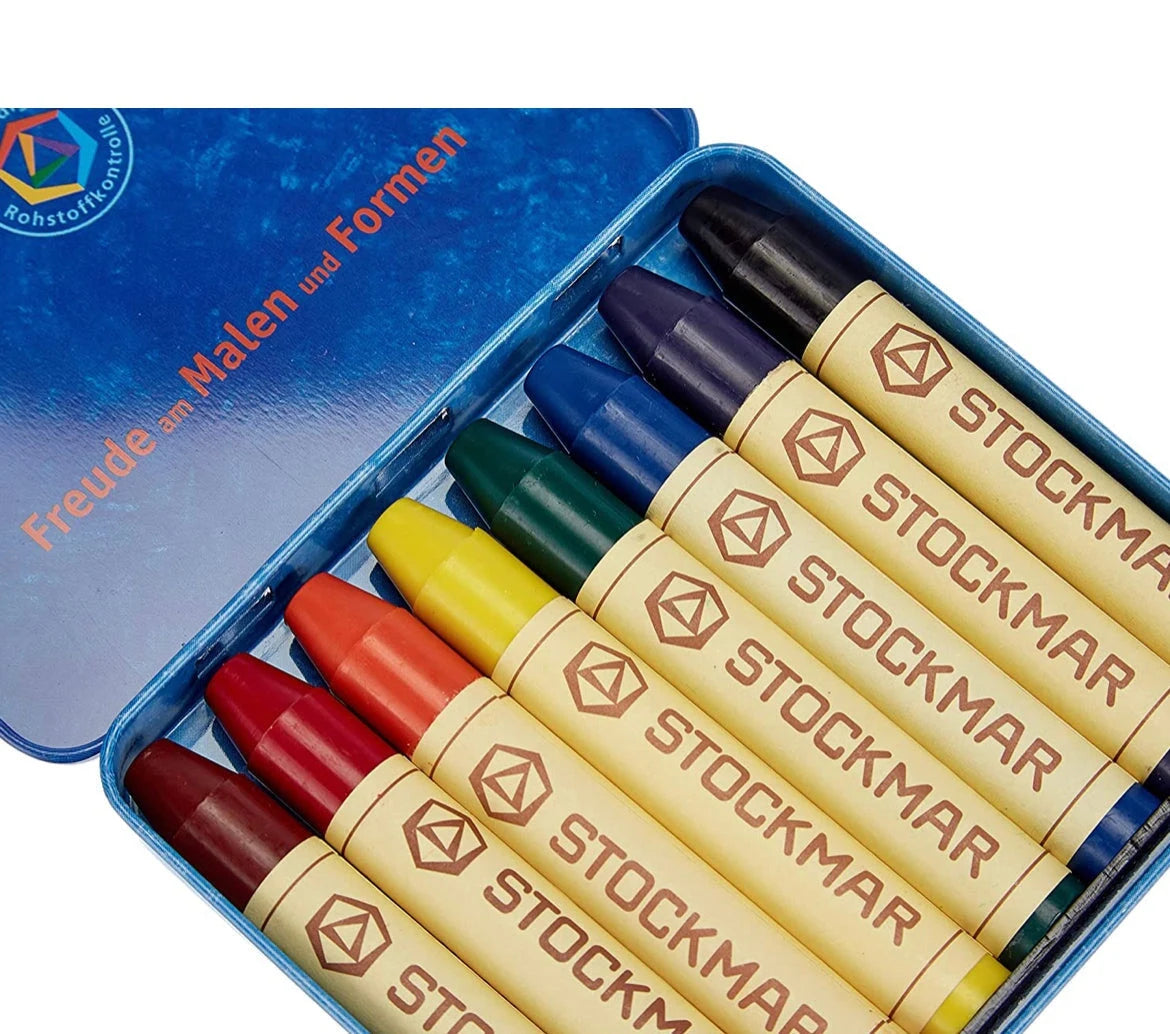 Wax Stick Crayons, STOCKMAR, 8-Count in a Tin (Standard, Waldorf, Supplementary Colors)