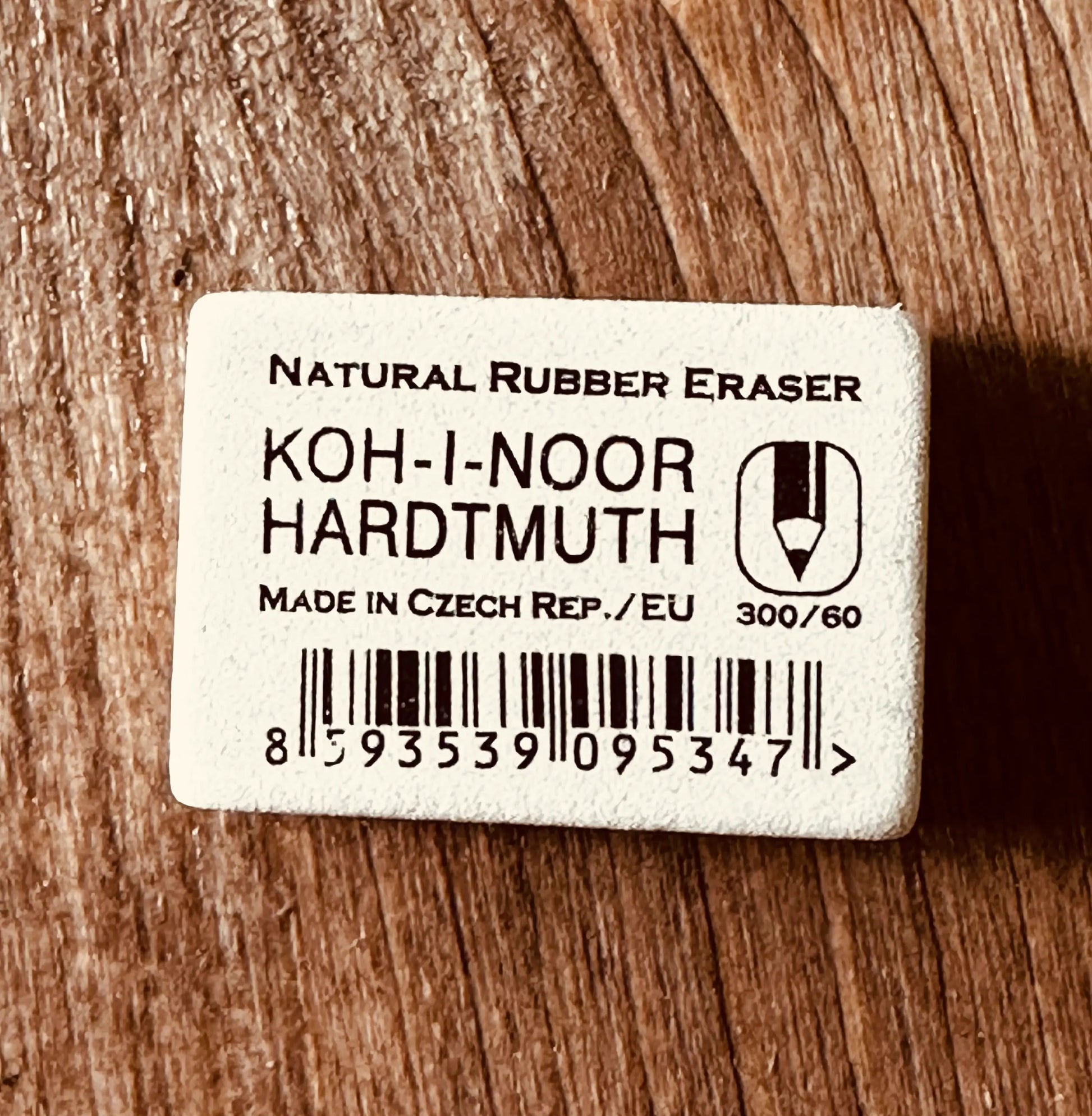 Back of 1 Natural Rubber Eraser by Koh-I-Noor Hardtmuth with their trademark logo