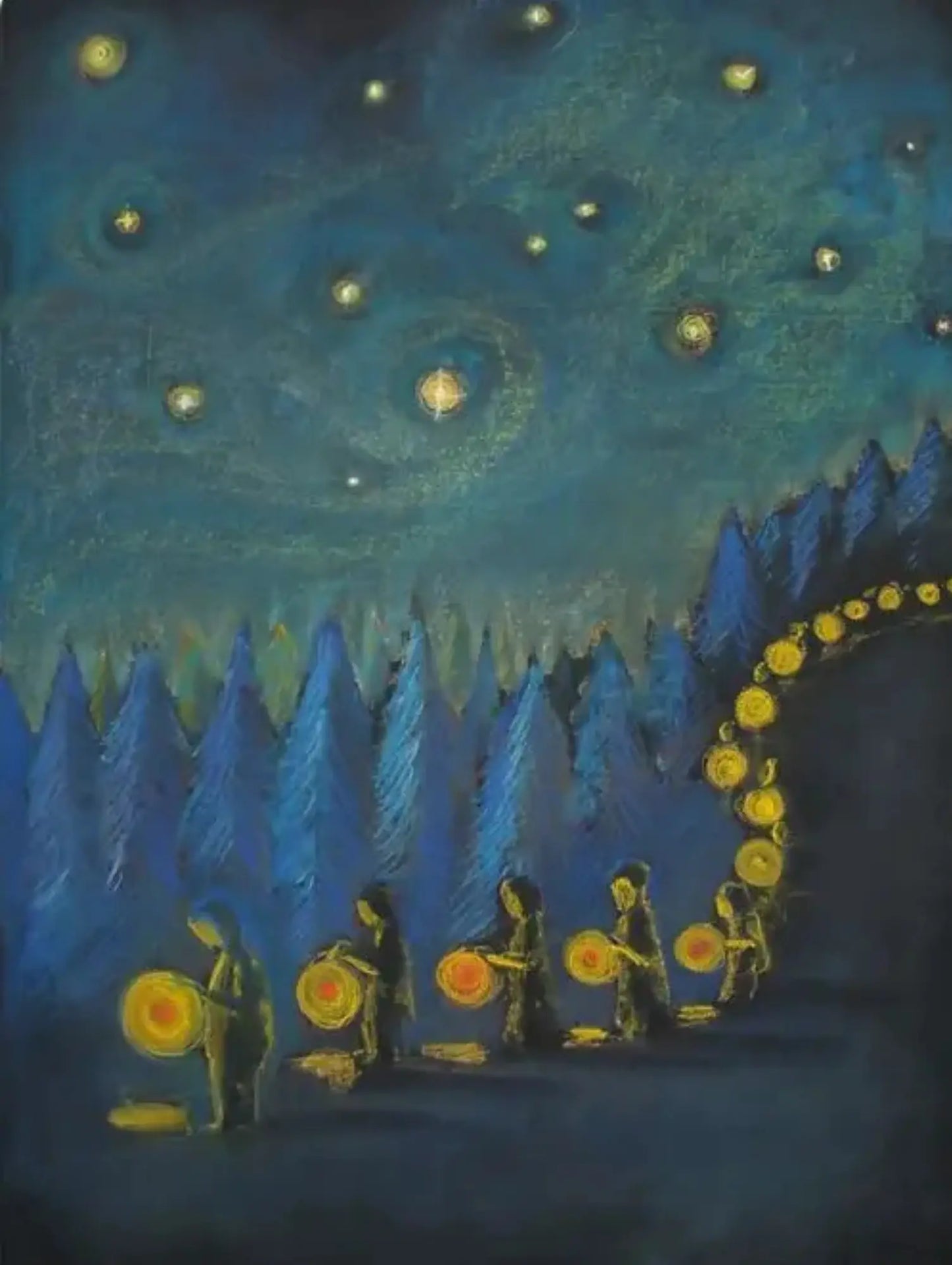 Lantern Walk – Art Postcard or Small Print by Geertje Kapteijns