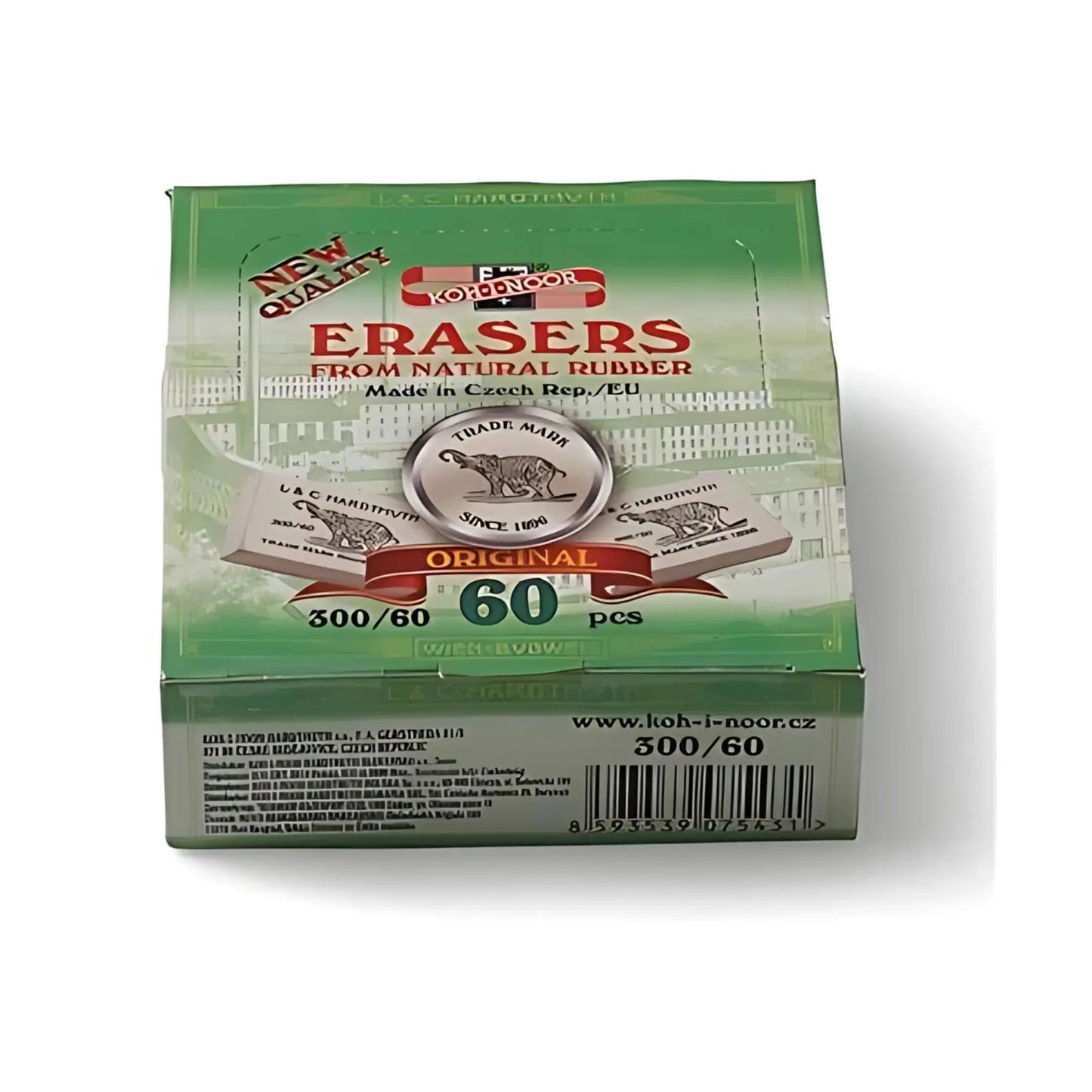 A box of natural rubber erasers by Koh-I-Noor Hardtmuth