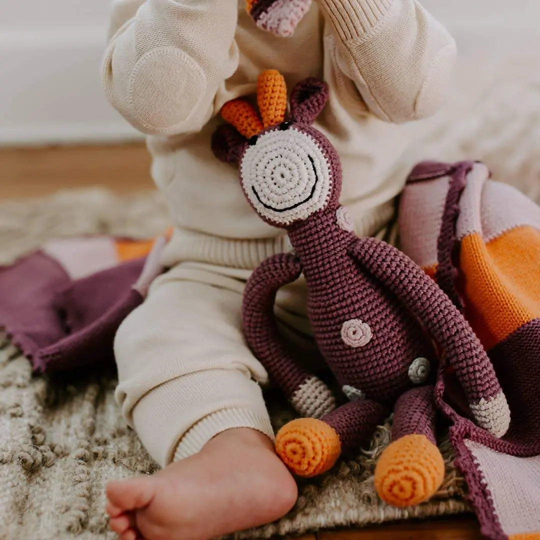 Organic Soft Toys for Toddlers, Purple Giraffe - Alder & Alouette