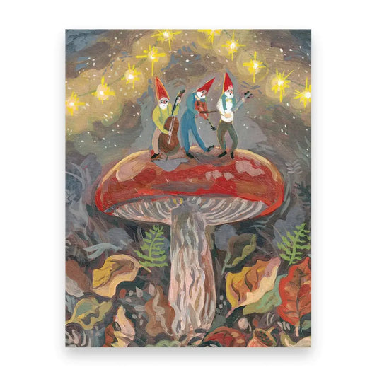  Ingrid Press postcards of gnomes playing instruments in a whimsical forest, Waldorf-inspired