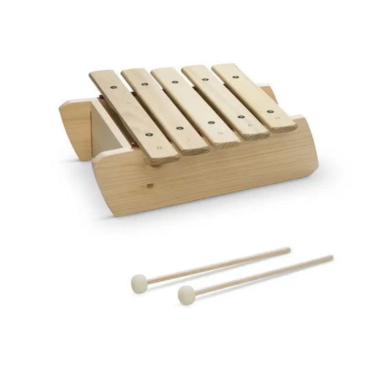 A Wooden Baby Marimba with two mallets in front