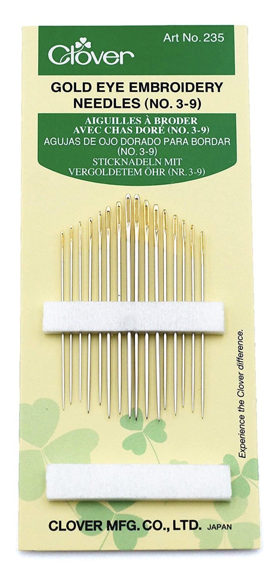 Clover Gold Eye Embroidery Needles, Multiple Sizes Pack (No. 3 - 9) - Alder & Alouette