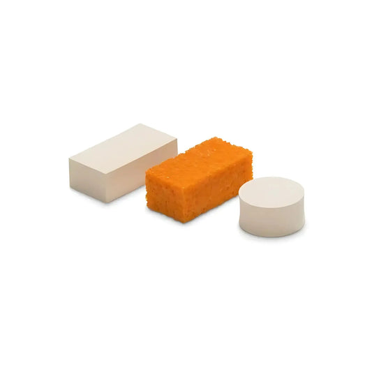 encaustic art sponges in white and orange rectangular and circular
