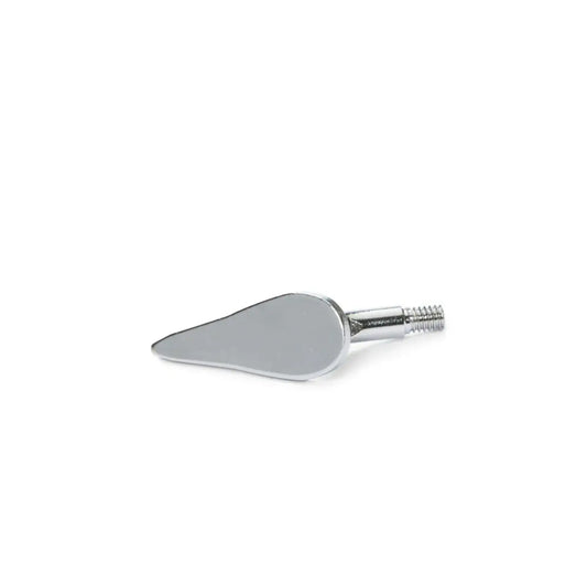 Metal Encuastic Art Tip called a Long Petal Tip for the Stylus Pro on it's side on a white background