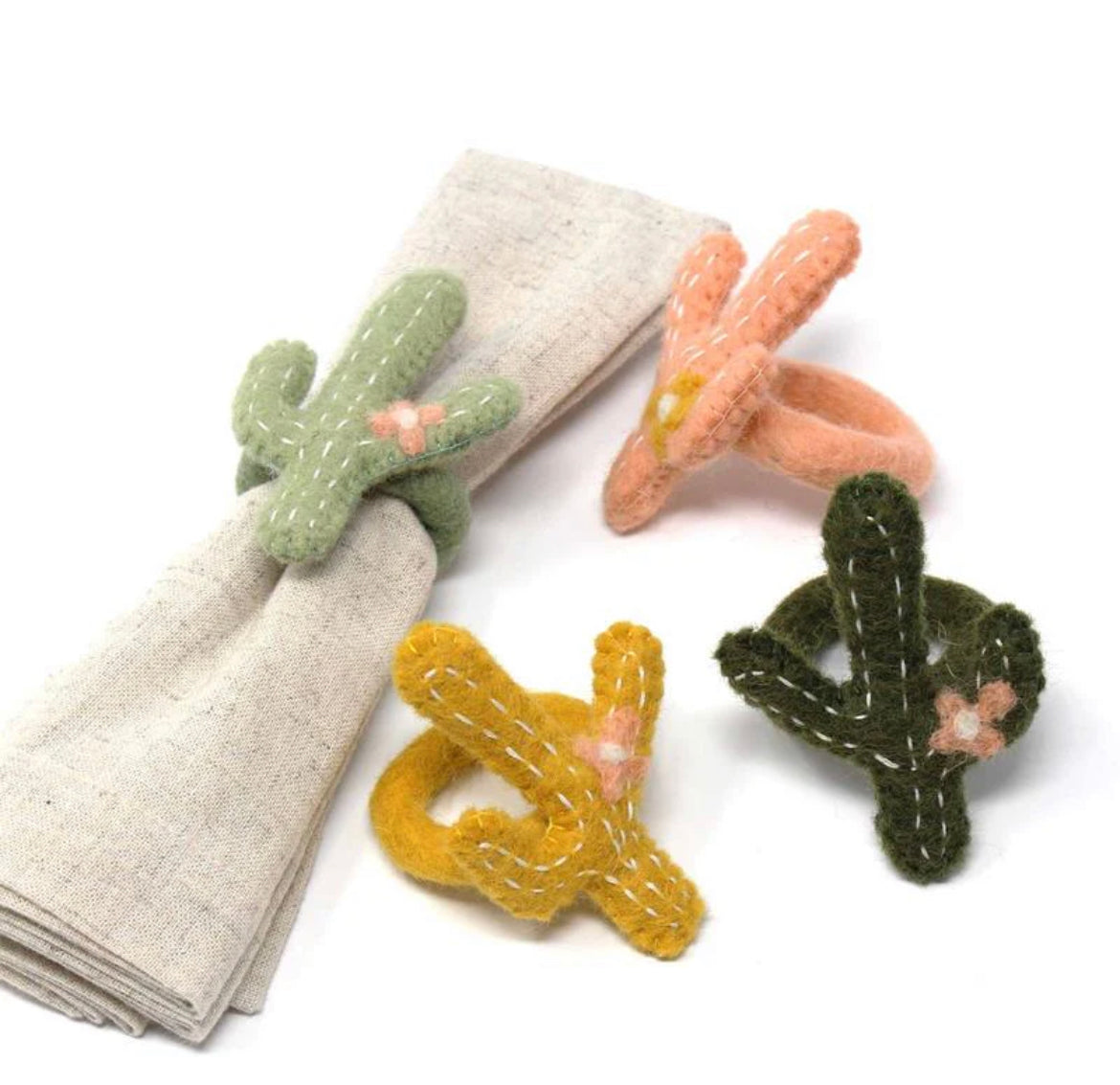 Cactus Napkin Rings for Kids | 100% Wool Felted - Alder & Alouette