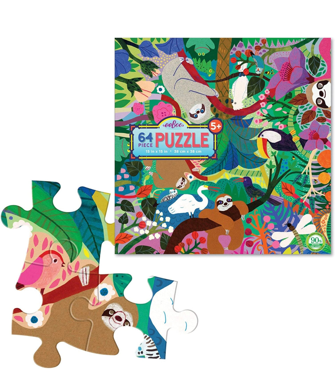 eeBoo Sloth Puzzle: Sloths at Play, 64 Pieces - Alder & Alouette