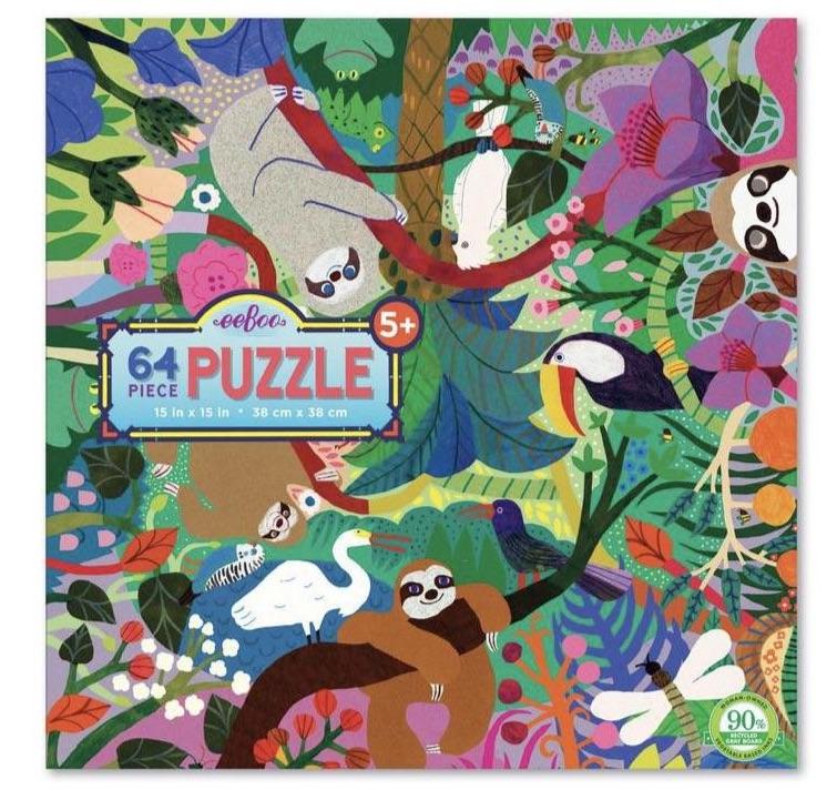 eeBoo Sloth Puzzle: Sloths at Play, 64 Pieces - Alder & Alouette
