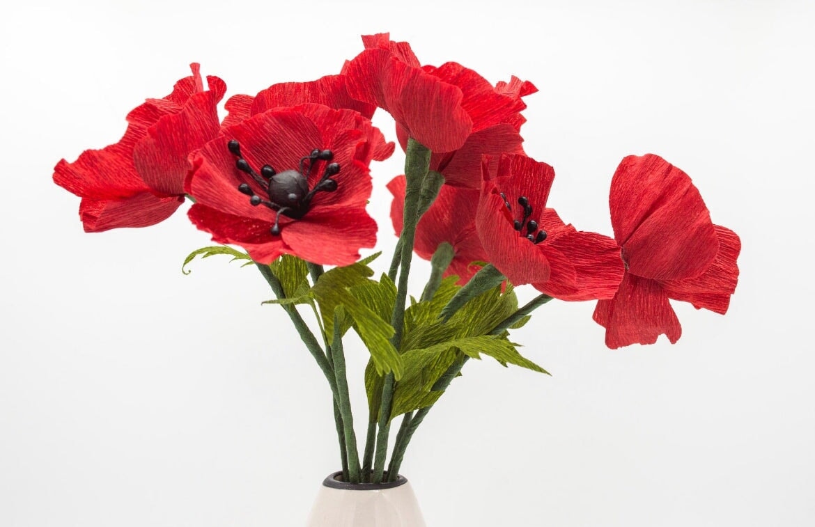 Red Crepe Paper Flowers, photo by Mel Poole - Visit Alder & Alouette for German crepe paper