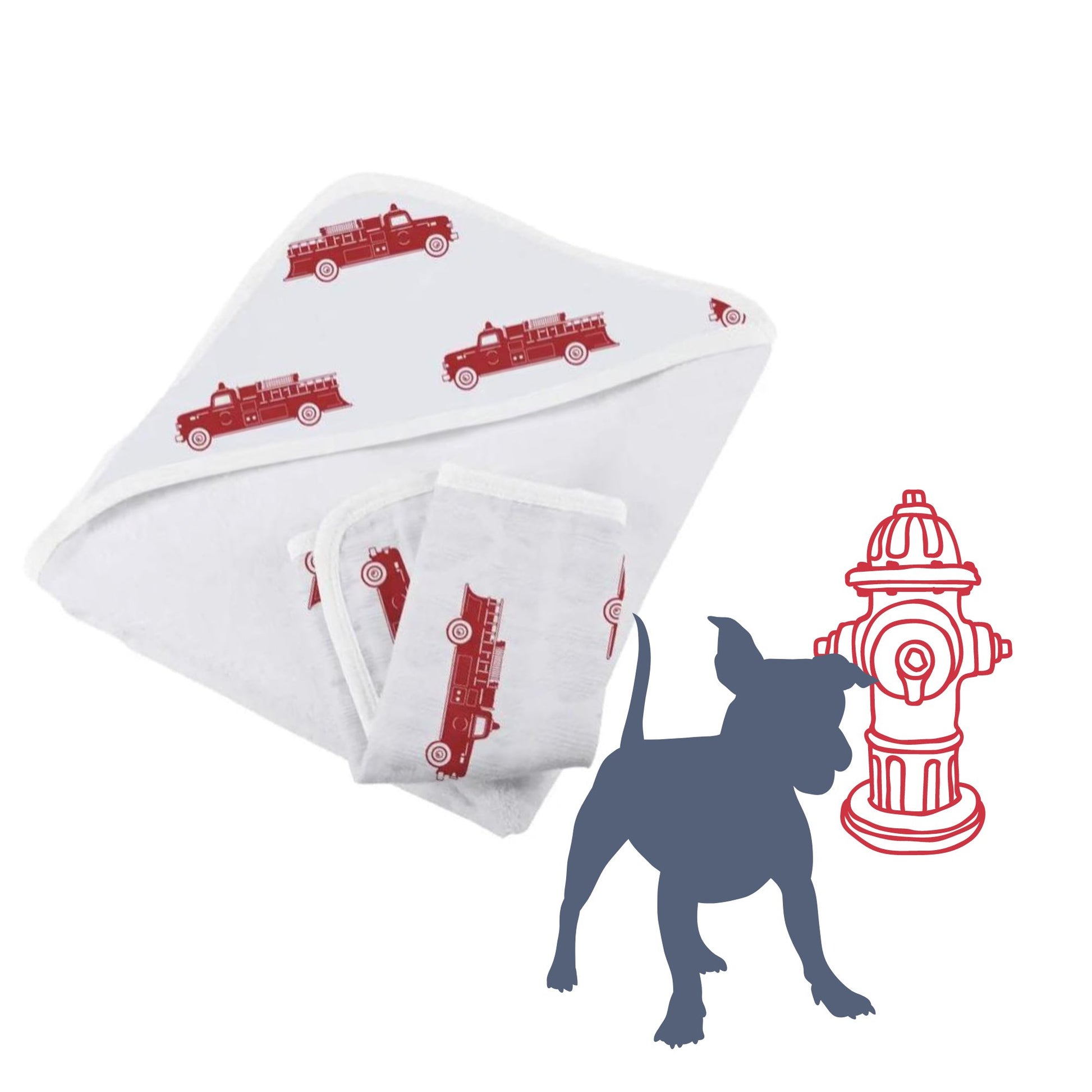 Hooded Towel & Rag Set | Firetruck Themed - Alder and Alouette
