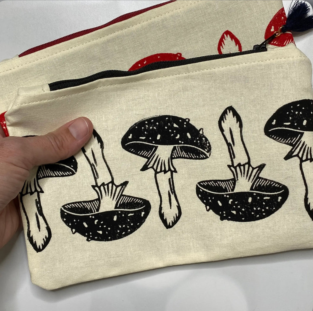 Linen Mushroom Zipper Pouch | Pencil Bag | Lexi Christian Designs - Alder & Alouette