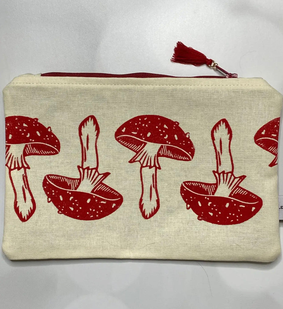 Linen Mushroom Zipper Pouch | Pencil Bag - Alder & Alouette