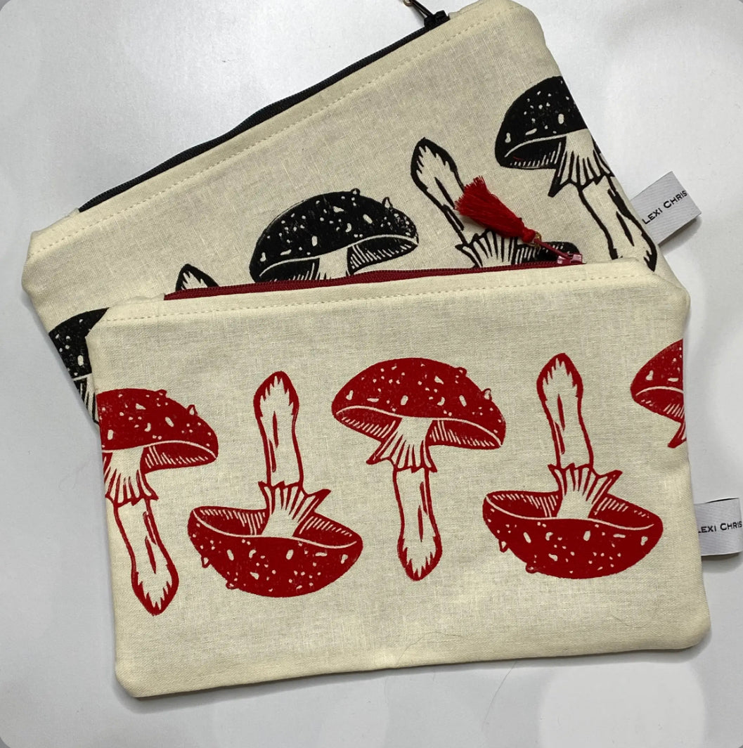 Linen Mushroom Zipper Pouch | Pencil Bag | Lexi Christian Designs - Alder & Alouette