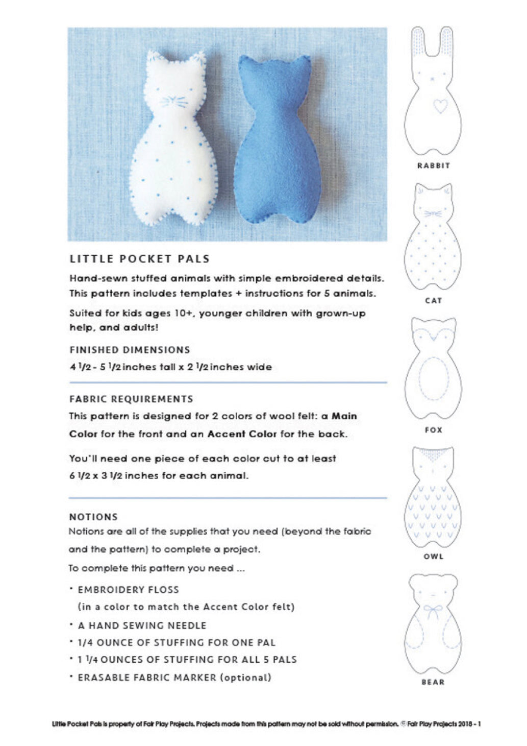 Little Pocket Pal Hand Sewing Kit For Kids includes directions- Alder & Alouette
