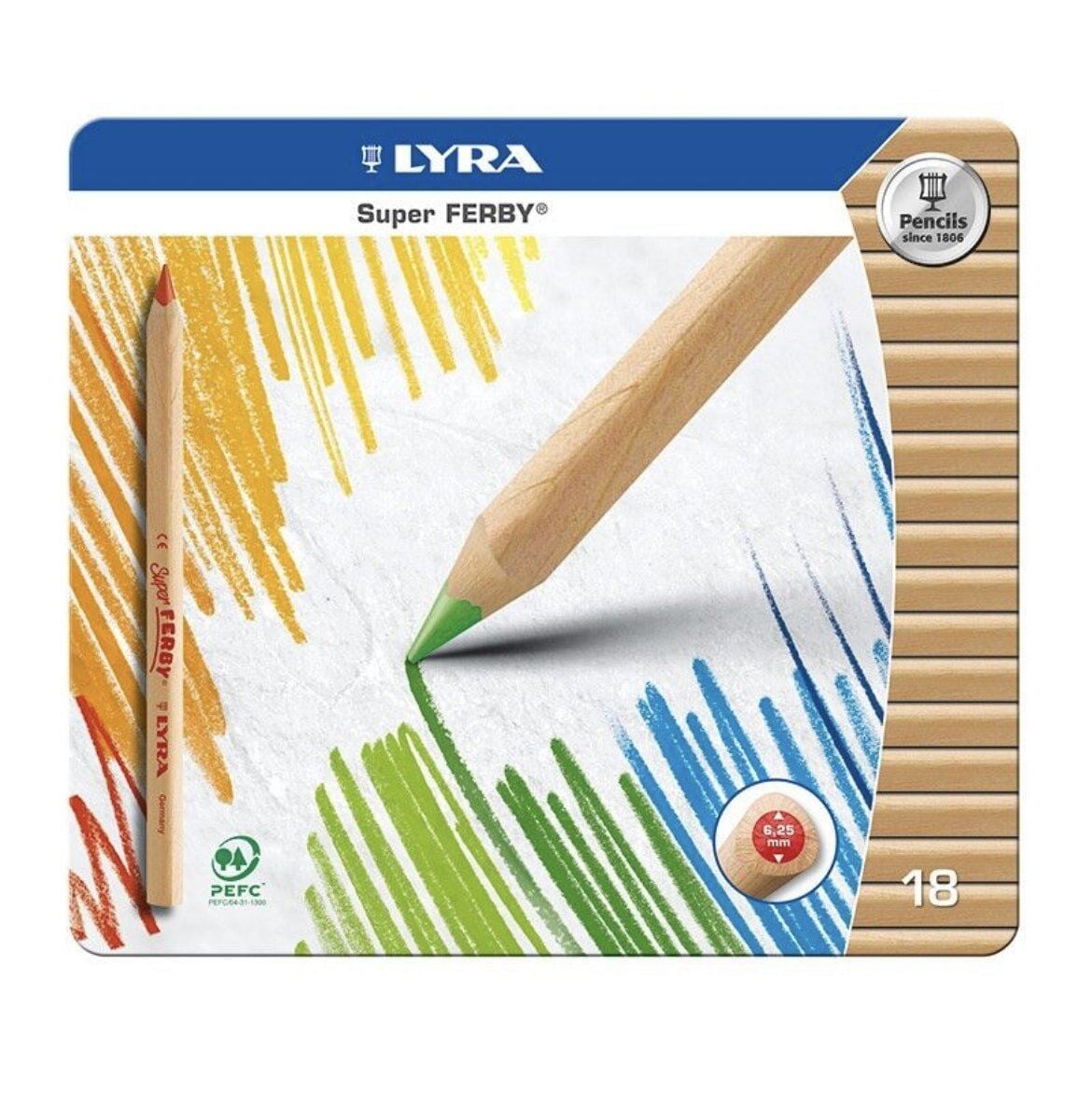 Lyra Super Ferby, 18 count Unlacquered, Assorted Colored Pencils, Metal Tin - Alder & Alouette