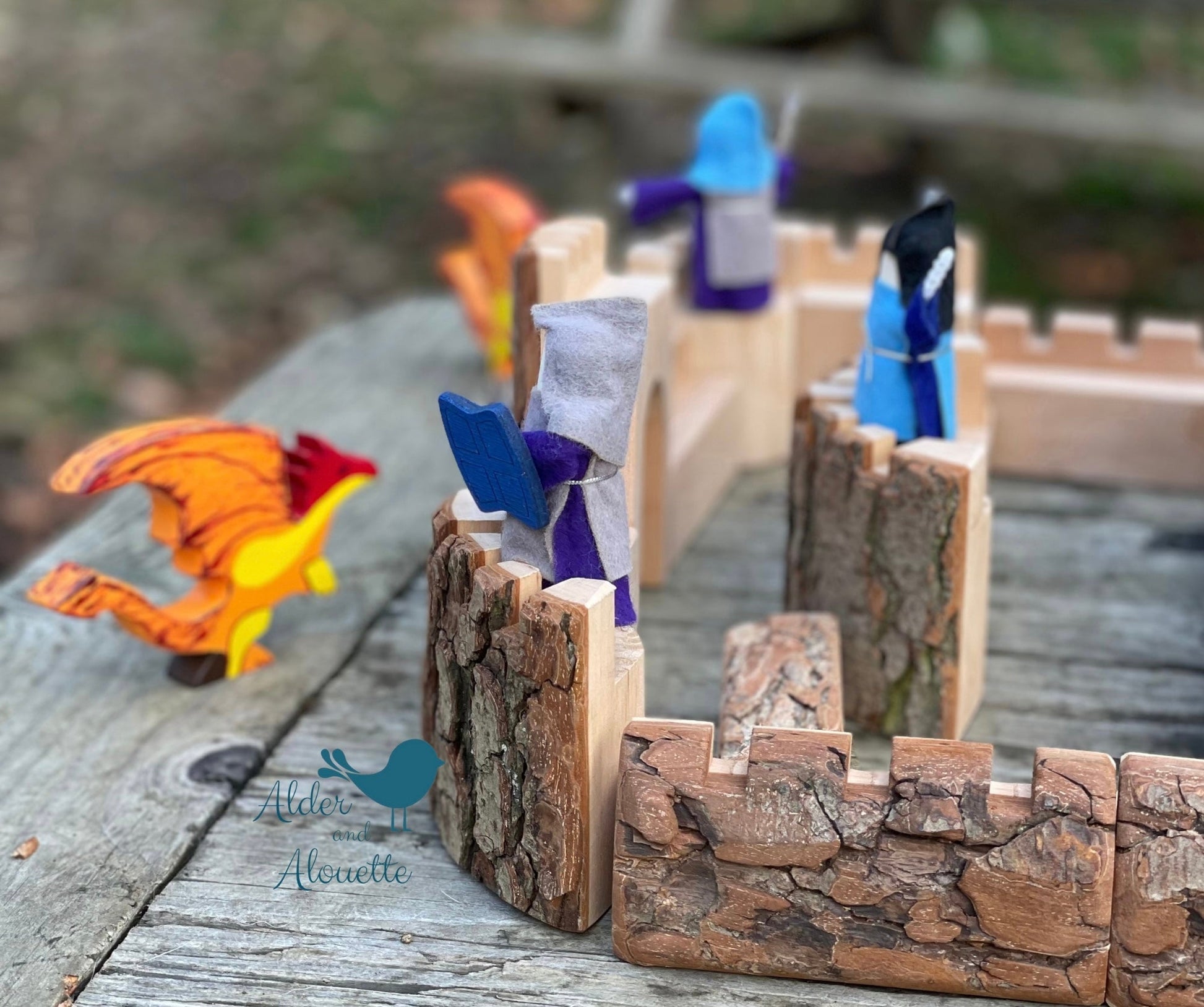 Magic Wood Natural Tree Block Castle, 35 Pieces Castle Natural Blocks - Alder & Alouette