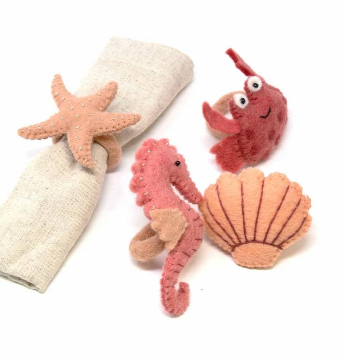 Seahorse & Crab Napkin Rings | Ocean Themed - Alder & Alouette