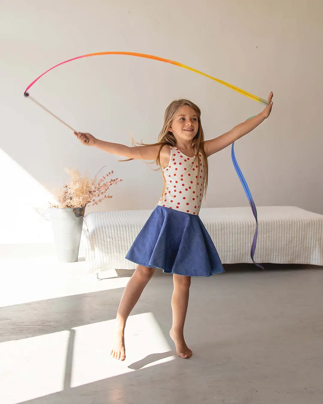 Silk Rainbow Streamer Wand by Sarah’s Silks Pretend Play - Alder & Alouette