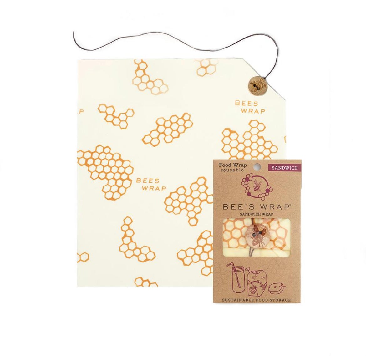 Single Sandwich Bee's Wrap® in Beeswax Honeycomb | Wax Wraps Mealtime Bees Wrap | Alder & Alouette