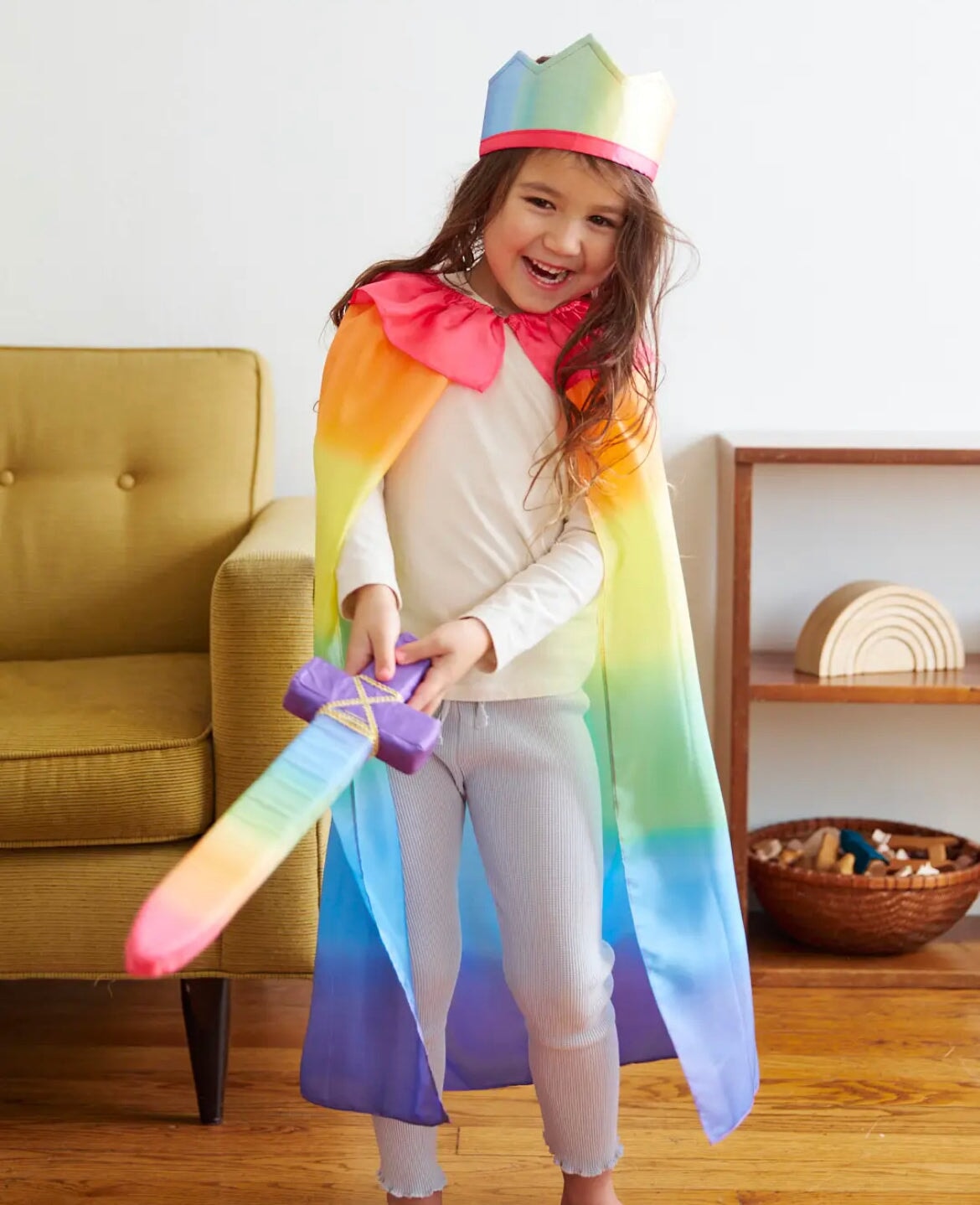 Soft Sword, Pastel Watercolor Rainbow Silk Design, Dress Up Pretend Play Silk Soft Sword - Alder & Alouette