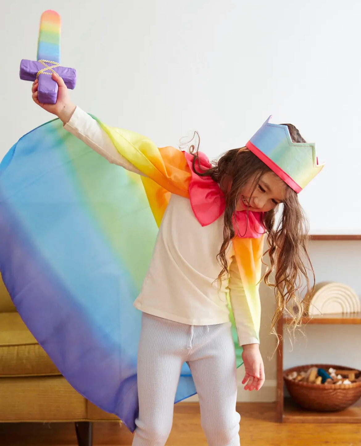 Soft Sword, Pastel Watercolor Rainbow Silk Design, Dress Up Pretend Play Silk Soft Sword - Alder & Alouette