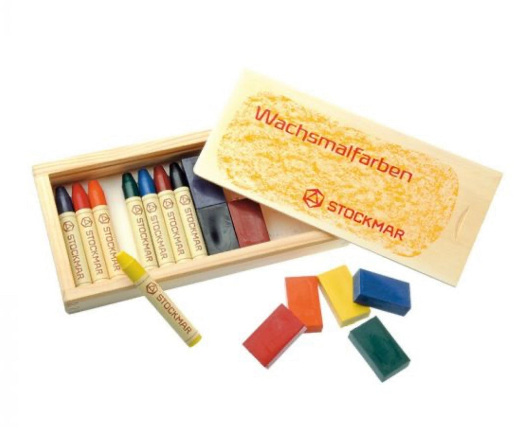 Stockmar Wax Crayons, Combo, 8 Blocks & 8 Sticks, Tin or Wooden Box Block Crayons - Alder & Alouette