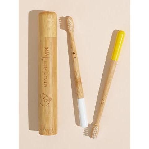 Bamboo toddler toothbrush and travel case