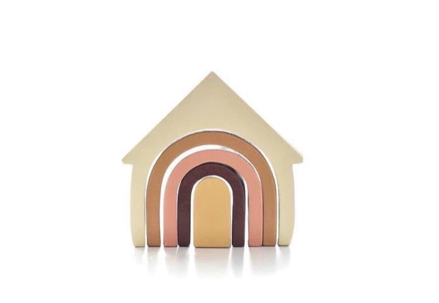 Wooden Rainbow House Stacker in Earth Neutrals - Alder & Alouette