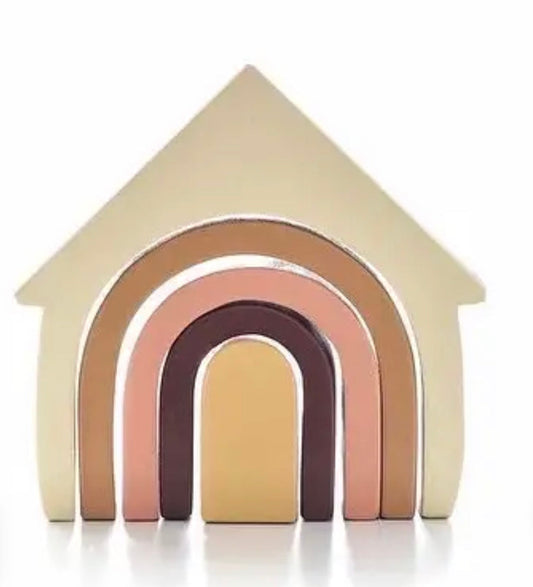 Wooden Rainbow House Stacker in Earth Neutrals - Alder & Alouette